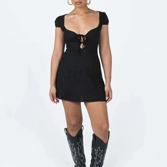 knee length dresses for ladies Tinisie Halter Mini Dress Black Petite main image 0